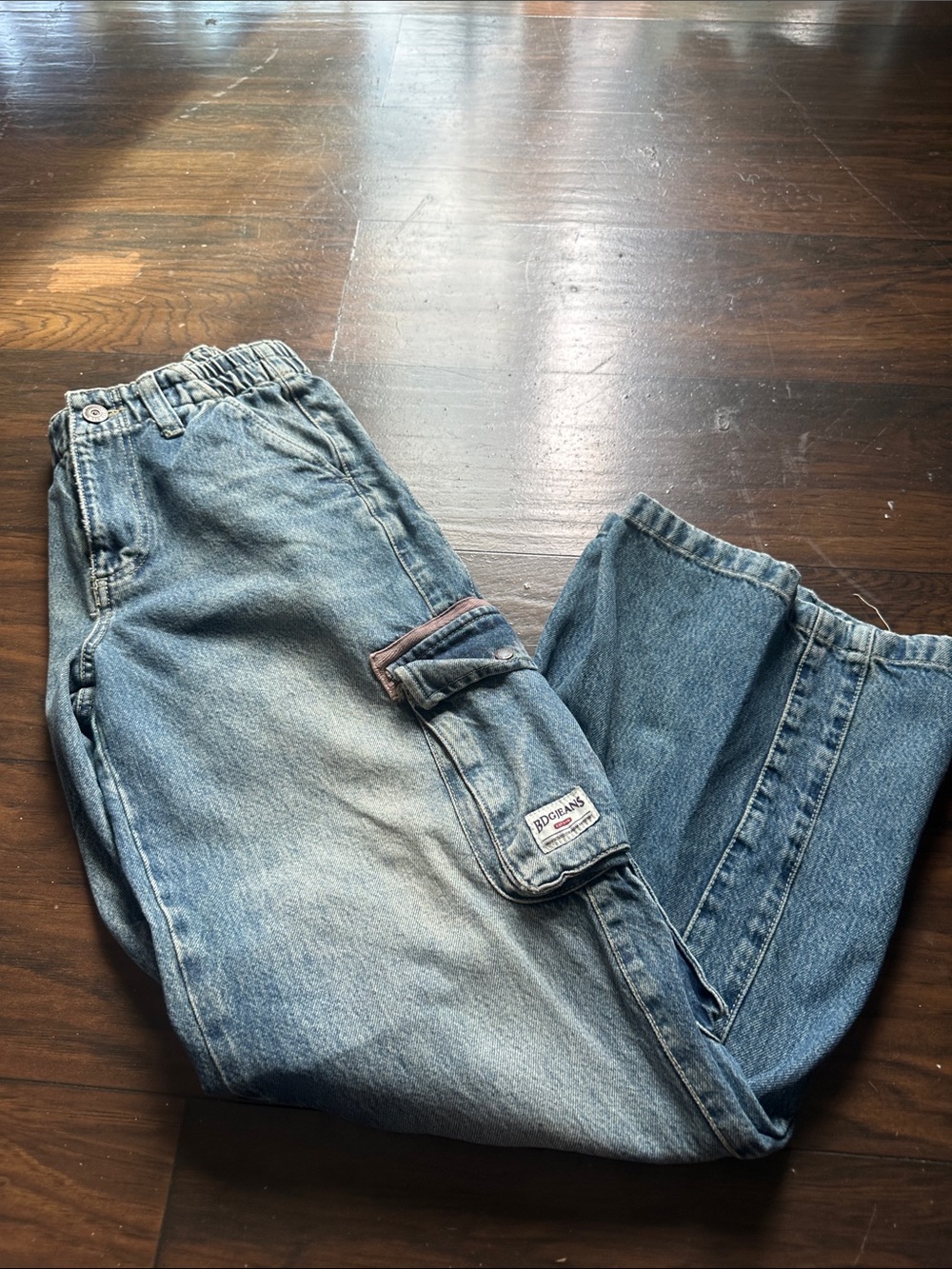 BDG Light Blue Wide-Leg Denim Cargo Jumpsuit Pants